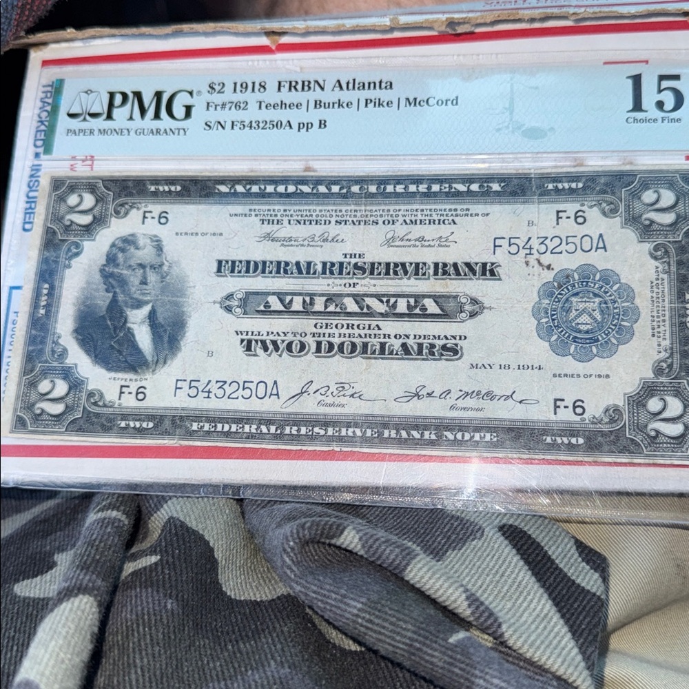 1918 Federal Reserve Two Dollar Bill FRBN ATLANTA 
 "Battleship."